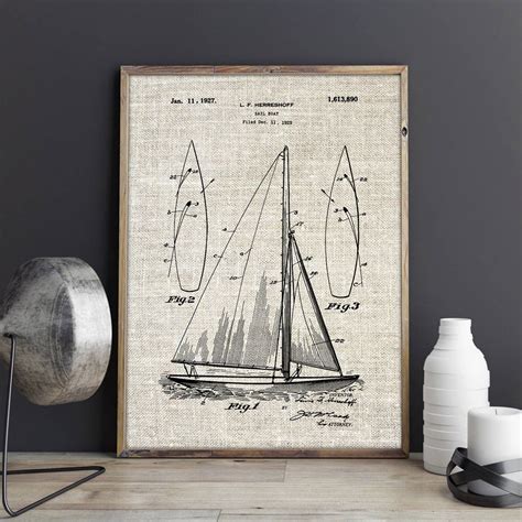 Sailboat Blueprint Nautical Wall Art Patent Print Group | Etsy