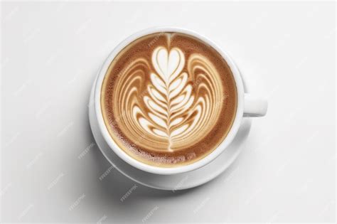 Premium AI Image | Top view latte art coffee on white background