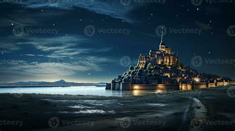 Night view of Mont Saint-Michel. Generative AI 32976315 Stock Photo at ...