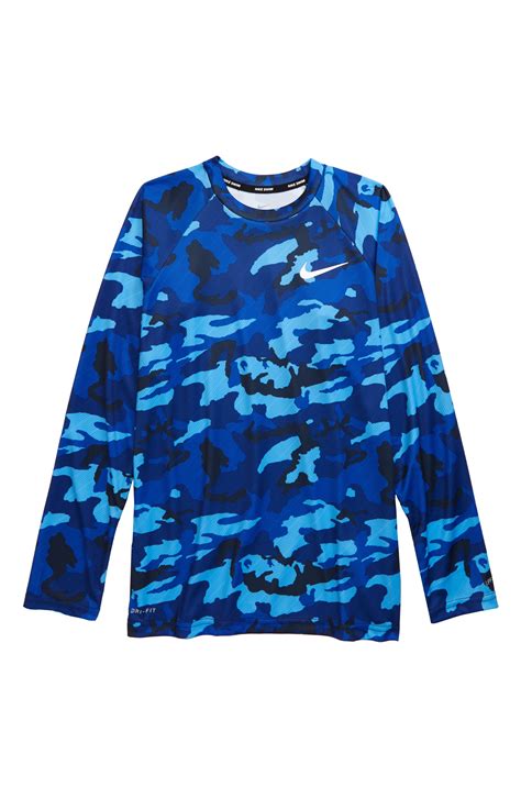 Boy's Nike Camo Long Sleeve Rashguard, Size L (14) - Blue Boys Designer Clothes, Boys Nike, Rash ...