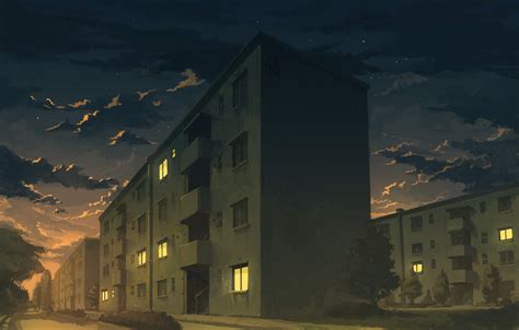 building, anime, apartments, city, artwork, night, HD Wallpaper | Rare ...