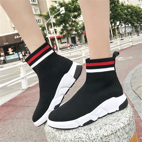 2018 High Top Stretch Sock Sneakers Woman Bling Sock Shoes Women Black ...