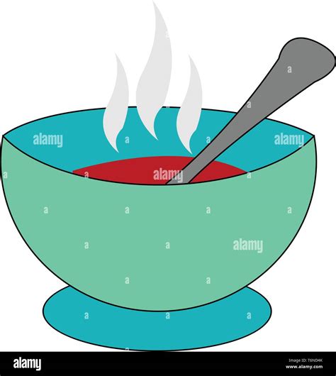 A blue bowl of tomato soup which is served hot vector color drawing or ...