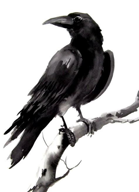 Crow raven original watercolor painting 9 X 12 by ORIGINALONLY