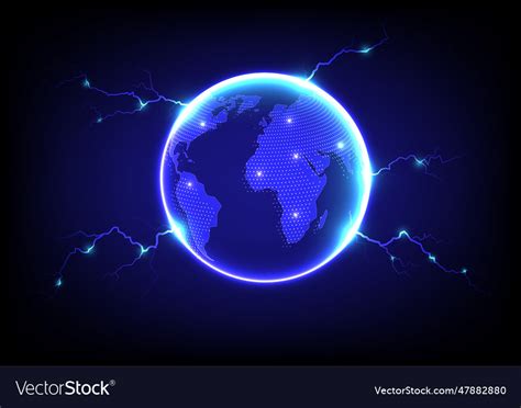 Glowing globe world map with lightning on dark Vector Image