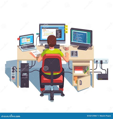 Professional Programmer Working Stock Vector - Illustration of engineer ...