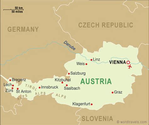 Austria Map, Austria Travel Maps from Word Travels