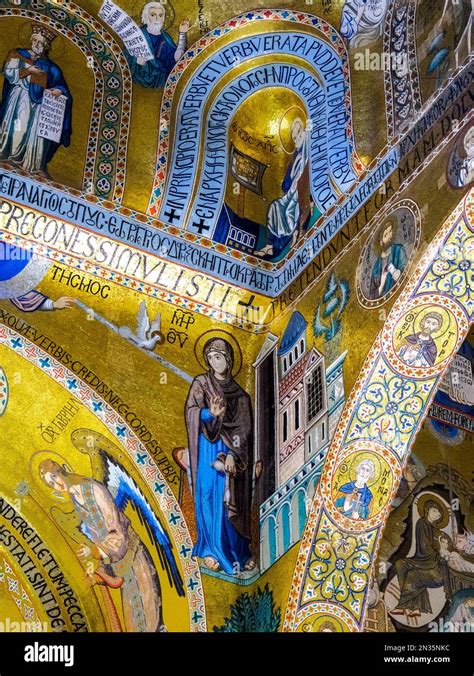 Byzantine mosaics in the Palatine Chapel of the Norman Palace in Palermo - Sicily, Italy Stock ...