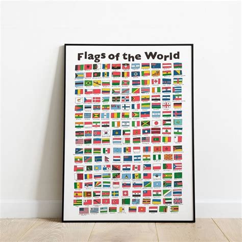 {Home poster} Flags of World Poster Countries Painting Canvas Wall Art Educational Kids Nursery ...