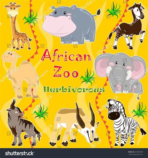 A Set Of Illustrations Of Herbivorous Animals Living In Africa ...