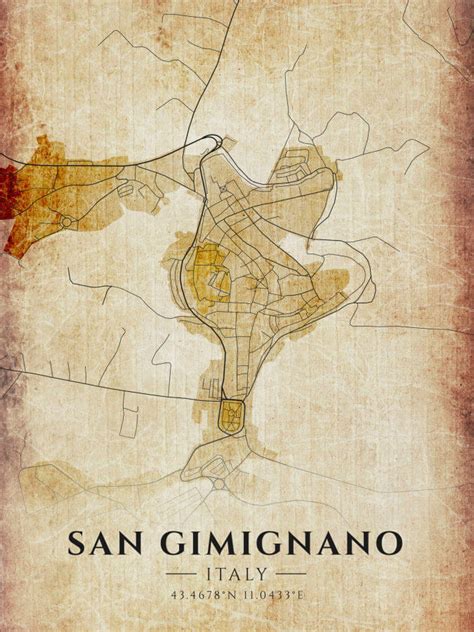 San Gimignano Vintage Map Poster - Winter Museo