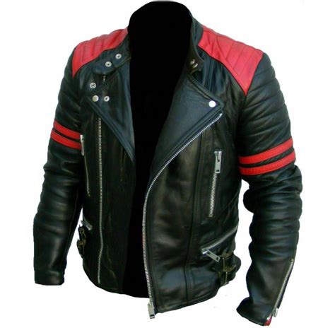 Men's Brando Classic Biker Red and Black Vintage Motorcycle Real ...