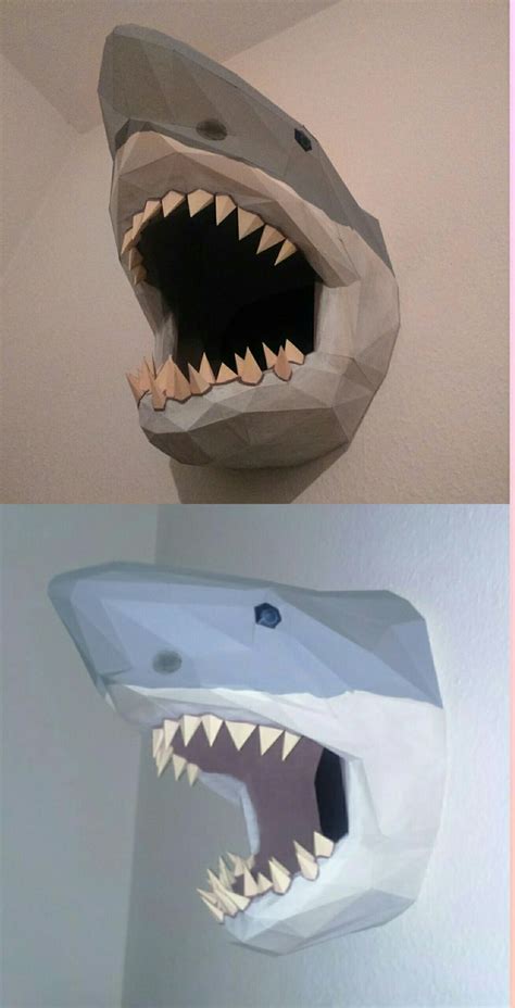 Papercraft Shark Head, Anleitung von pepakura | Strand basteln, Unterwasser zimmer, Basteln