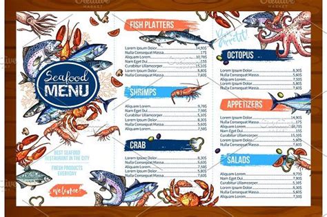 Vector menu for seafood or fish seafood restaurant | Seafood menu ideas ...