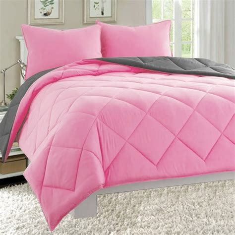 All Season Reversible 3-Piece Comforter Set - King/Cal King, Pink/Gray ...