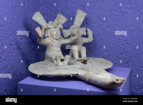 A ceramic flute with two figures Rufino Tamayo Museum of Pre-Hispanic Art of Mexico, Oaxaca ...