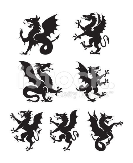 Set of 7 heraldry dragons | Heraldry, Vector art, Dragon images