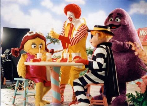 Birdie, Ronald, Hamburglar and Grimace film the end scene for 1992’s International commercial ...