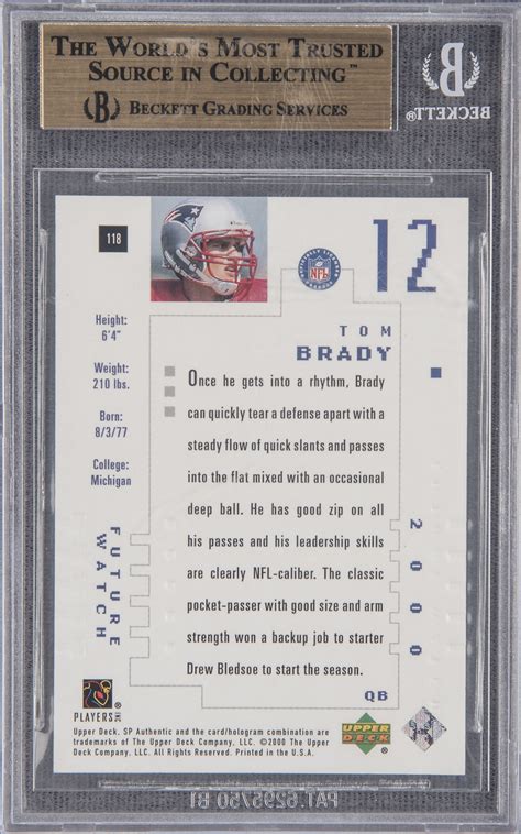 Lot Detail - 2000 SP Authentic #118 Tom Brady Rookie Card (#0099/1250 ...