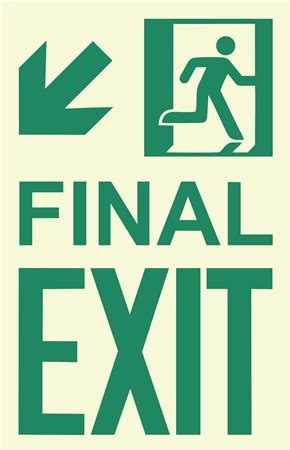 Photoluminescent Running Man Final Exit Sign, Bottom Left Arrow, 8x12"