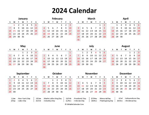 Download Printable 2024 Calendar Word (PDF Version)