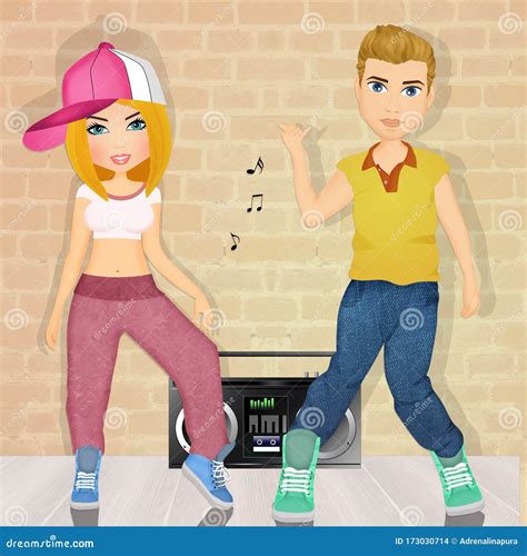 Couple dancing hip hop stock illustration. Illustration of performer - 173030714