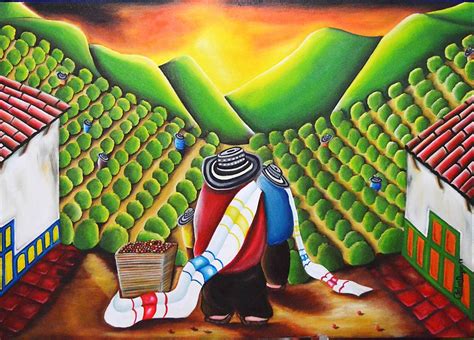 COLOMBIAN COFFEE HARVEST Painting by Carlos Duque