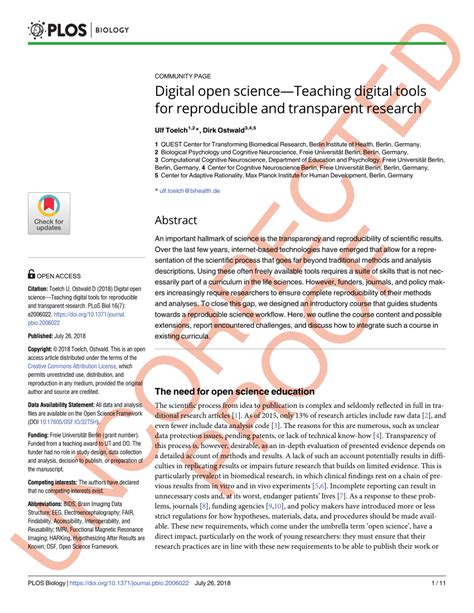 (PDF) Digital open science—Teaching digital tools for reproducible and transparent research