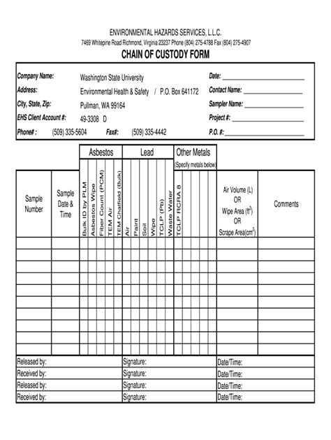 Printable Chain Of Custody Form Template - Printable Word Searches