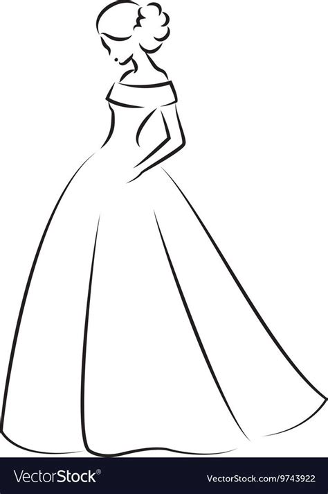 Sketch of an elegant bride in white wedding dress Abstract hand drawn outline wedding or logo ...