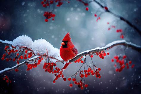 Cardinal Bird In Winter