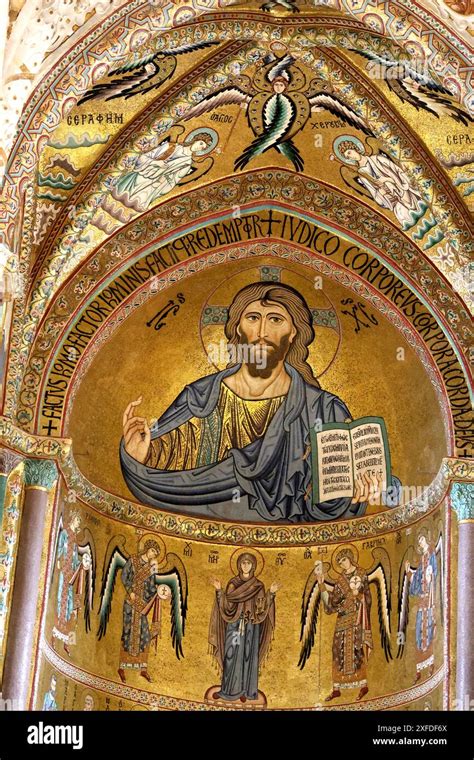 Christ the Pantokrator mosaic in the Cathedral of Cefalu in Sicily Italy Stock Photo - Alamy