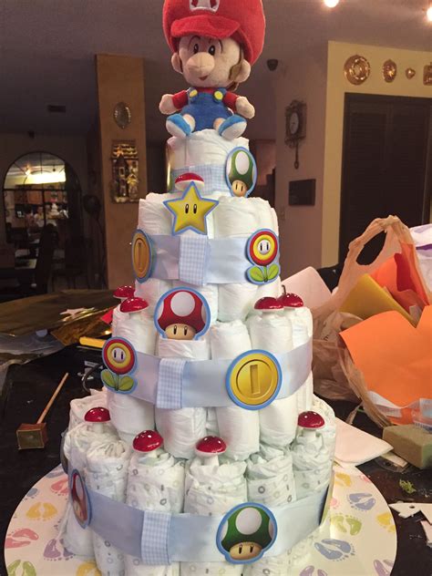 Baby shower diaper cake baby Mario | Nerdy baby shower, Nintendo baby ...