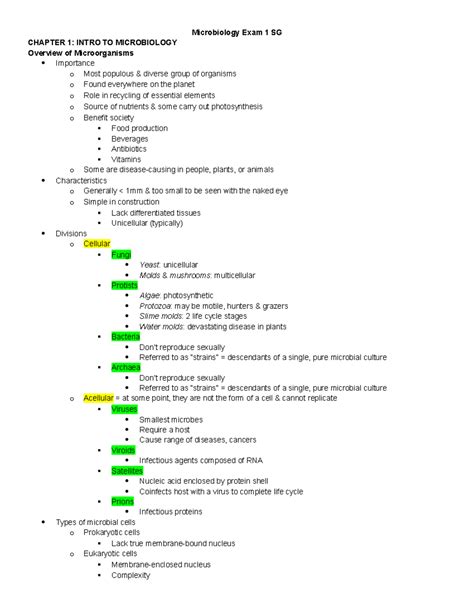 Microbiology Exam 1 Study Guide - Lecture notes Lectures 1-7 - Microbiology Exam 1 SG CHAPTER 1 ...