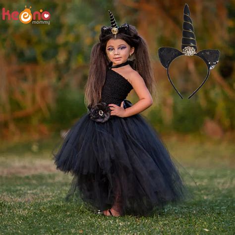 Black Unicorn Girls Tutu Dress for Children Birthday Halloween Costume Princess Kids Flower Ball ...