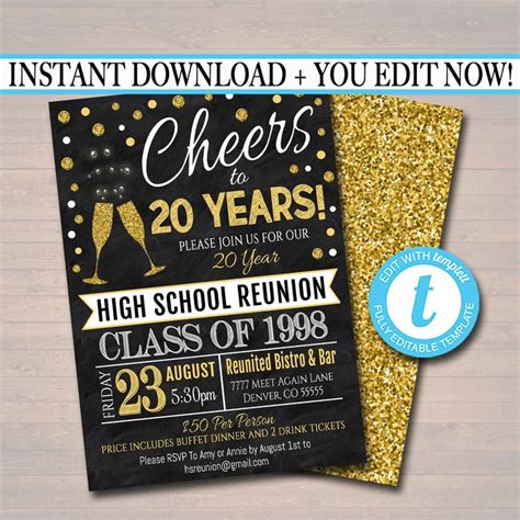 Editable Class Reunion Invitation Template Any Year College - Etsy ...