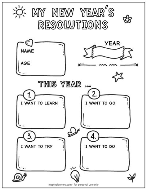 Free Printable New Year's Resolutions Worksheets