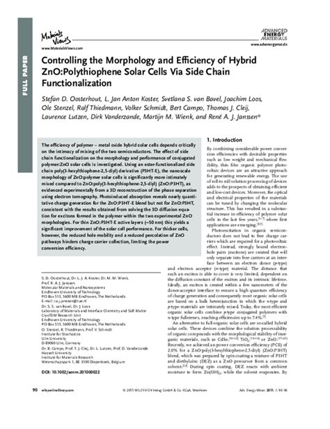 (PDF) Controlling the Morphology and Efficiency of Hybrid ZnO:Polythiophene Solar Cells Via Side ...