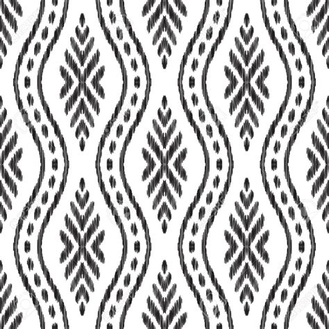 Ikat seamless pattern. Tribal background. Endless texture. Black and white vector illustration ...