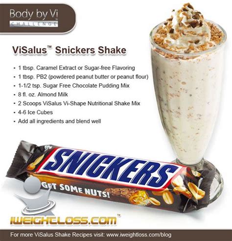 ViSalus Snickers Shake Recipe by Body by Vi: 1 tbsp. Caramel Extract or Caramel Sugar-free ...