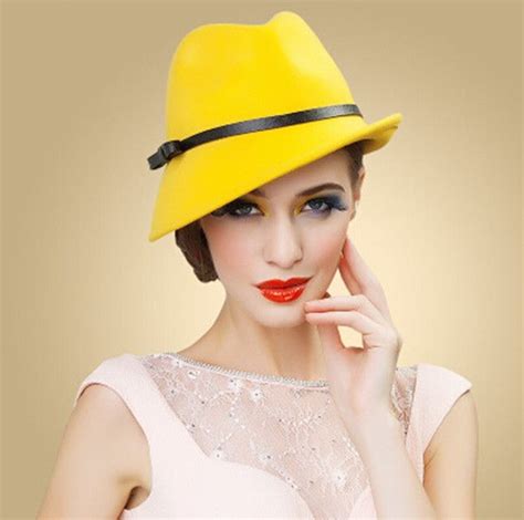Yellow wool fedora hat for women leather bow felt hats trilby | Fedora hat women, Hat fashion ...