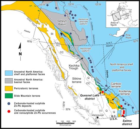 Simplified geologic map of the western Cordillera with the location of ...