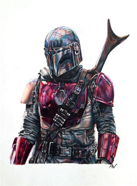 My Mandalorian colour pencil drawing : r/StarWars