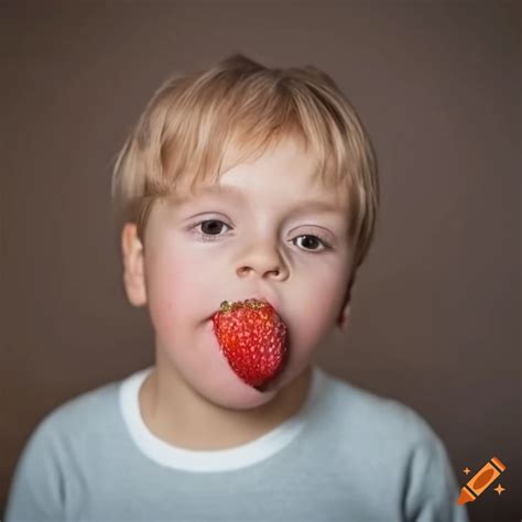 Close-up of a child with a strawberry tongue on Craiyon