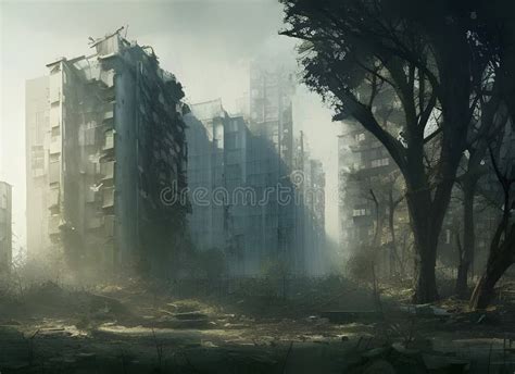 Abandoned Destroyed City Overgrown with Tropical Trees, Apocalyptic ...