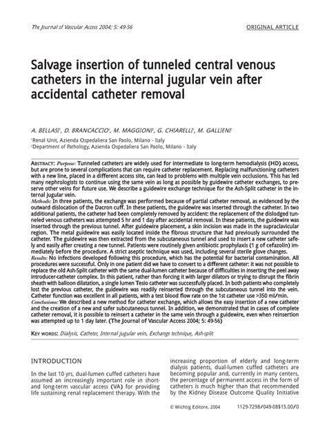 (PDF) Salvage Insertion of Tunneled Central Venous Catheters in the Internal Jugular Vein after ...