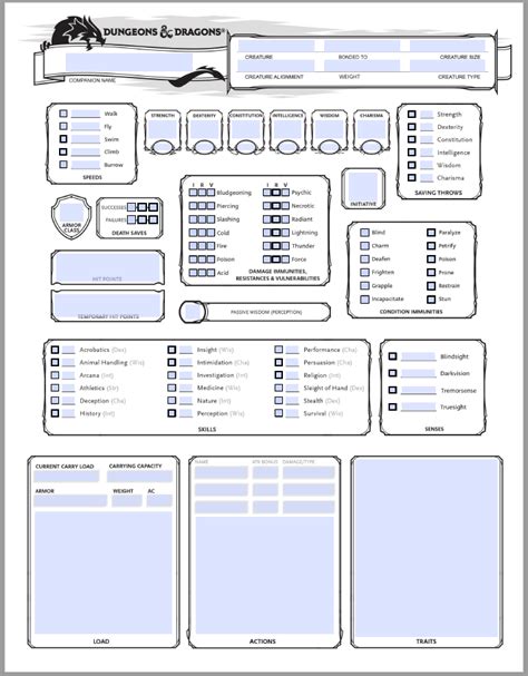 D&D 5e Companion Sheet for Ranger