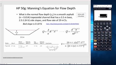 How to solve Manning's equation for trapezoidal channel geometry, using the HP50g calculator ...