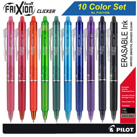 Pilot FriXion Clicker Retractable Erasable Gel Ink Pens, 10 Color Set ...