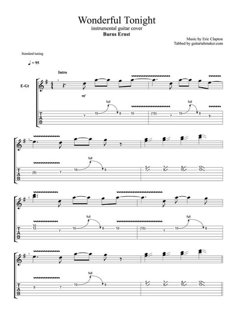 Wonderful Tonight guitar tabs - instrumental guitar tab (easy) - pdf guitar sheet music - guitar ...